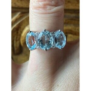 Natural Aquamarine Sterling Silver Ring Size 6
